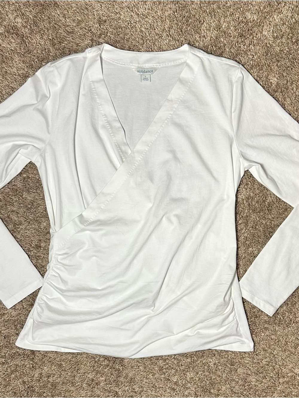 Sundance White Wrap-Front Long Sleeve Tee